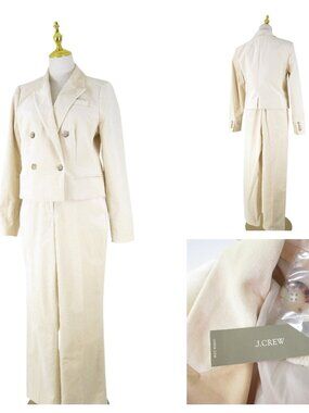 J. Crew Cream Ivory Cropped Double Breasted Suit In Stretch Velvet Kate Pants 8